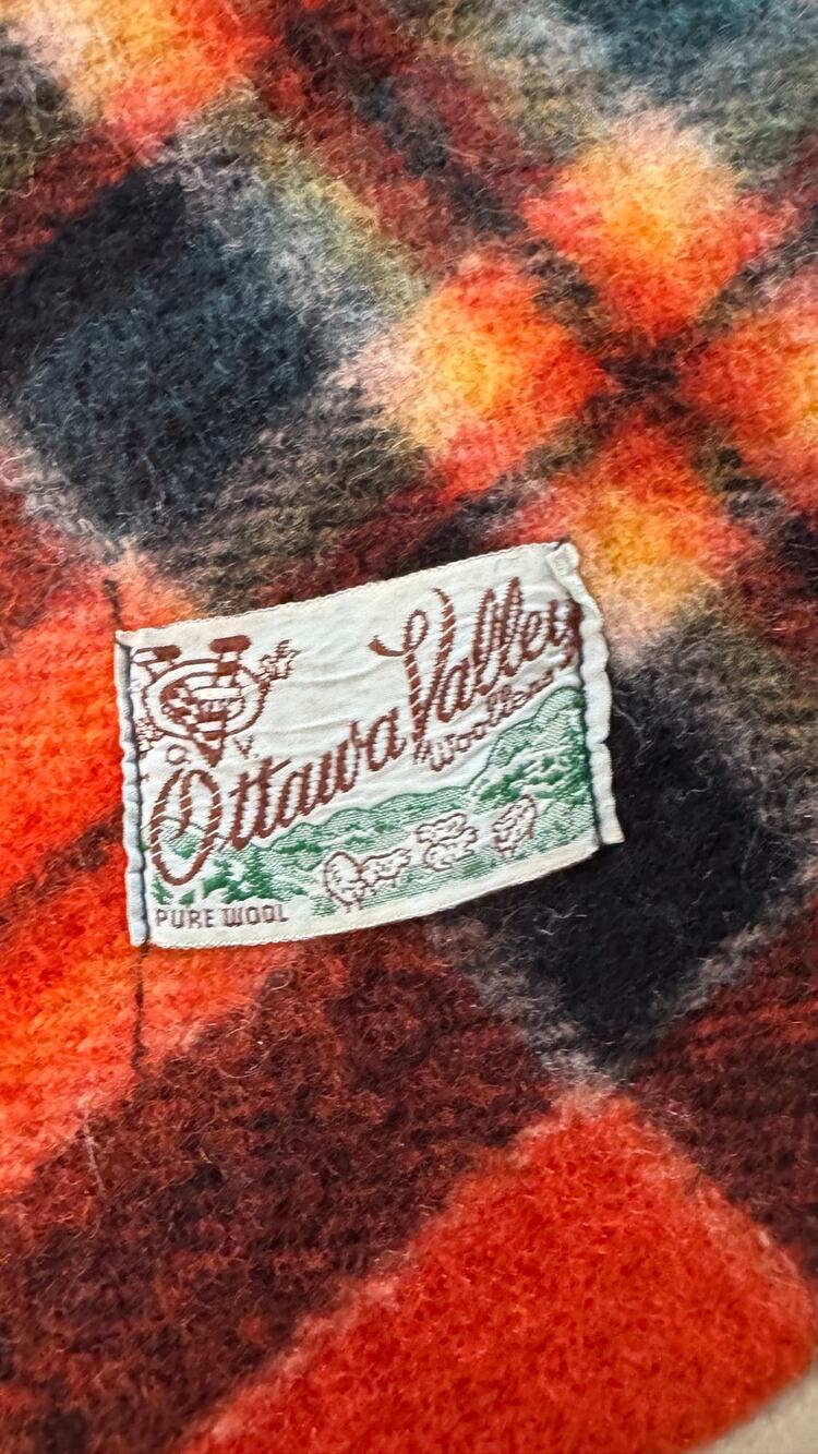 Ottawa Valley Woolens vintage pure wool autumn plaid/tartan wool blanket 69 x 58